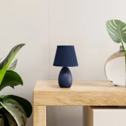 9.45" Petite Ceramic Oblong Bedside Table Desk Lamp With Matching Tapered Drum Shade Blue - Creekwood Home -Floor Lamps Store GUEST 45a28a87 ef5f 4af6 b4d1 49997e95d8ce