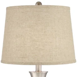 360 Lighting Simon Modern Table Lamps 25 1/2" High Set Of 2 Brushed Nickel With USB Charging Port Burlap Fabric Drum Shade For Bedroom Bedside Desk