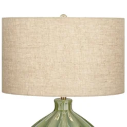 360 Lighting Gordy Modern Accent Table Lamp Handcrafted 20 1/2" High Ribbed Green Ceramic Oatmeal Fabric Drum Shade For Bedroom Living Room Bedside -Floor Lamps Store GUEST 4834d73a ef63 4f38 bd76 bd4a0f3762fc