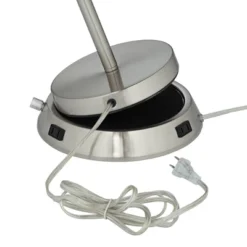 360 Lighting Reiner Modern Accent Table Lamp 23" High Blue Green Glass Nickel With USB And AC Power Outlet In Base Off White Drum Shade For Home Desk -Floor Lamps Store GUEST 523434d5 7226 40c4 a87c e684a313717b