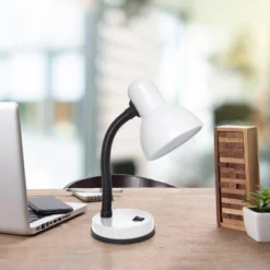 14.25" Traditional Fundamental Metal Desk Task Lamp And Bowl Shaped Shade With Flexi Gooseneck White - Creekwood Home -Floor Lamps Store GUEST 5574eed6 192f 414a 89b7 0a01b5be17d8