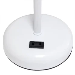 19.5" Bedside Power Outlet Base Metal Table Desk Lamp In White With Light Pink Fabric Shade - Creekwood Home -Floor Lamps Store GUEST 55e76455 5f76 4114 b613 3d65b122caa6