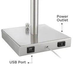 360 Lighting Andre Modern Table Lamps Set Of 2 With Square Risers 28 1/4" Tall Silver Metal USB And AC Power Outlet In Base White Drum Shade For Desk -Floor Lamps Store GUEST 57bc90ae 4754 452e 8252 1c0994a43377