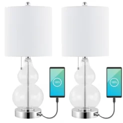 (Set Of 2) 22" Cora Classic Vintage Glass LED Table Lamp With USB Charging Port (Includes LED Light Bulb) - JONATHAN Y 14 (Set Of 2) 22" Cora Classic Vintage Glass LED Table Lamp With USB Charging Port (Includes LED Light Bulb) - JONATHAN Y -Floor Lamps Store GUEST 57fadd29 6d1a 4b91 93bd 3c824ae6afe3