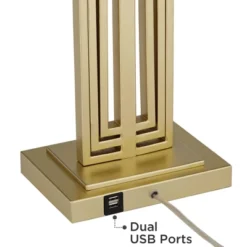 360 Lighting Sonia Modern Table Lamps 29 1/2" Tall Set Of 2 Gold Metal With Dual USB Charging Ports White Rectangular Shade For Bedroom Living Room -Floor Lamps Store GUEST 582ebbf0 d7d9 45ad 98a8 c6c35783ae83