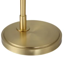 Possini Euro Design Modern Arc Floor Lamp Standing 62 1/2" Tall Warm Gold Offset Arm White Linen Drum Shade For Living Room Reading Family Bedroom -Floor Lamps Store GUEST 5a927ca2 2552 4b3b 8acc 2dcb5a88678b