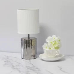 11.61" Tall Ruffled Capsule Bedside Table Desk Lamp With White Drum Fabric Shade Silver - Simple Designs -Floor Lamps Store GUEST 5c6b2320 21a2 43a6 a118 86119555bbc4