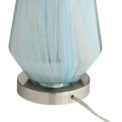 Possini Euro Design Jaime Coastal Table Lamp With Round White Marble Riser 26" High Blue Gray Drum Shade For Bedroom Living Room Office House Home -Floor Lamps Store GUEST 5c91e6df 7d03 4503 9c8f b11389121029