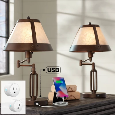 Franklin Iron Works Samuel Bronze Swing Arm USB Desk Lamps Set Of 2 With Socket 1 Franklin Iron Works Samuel Bronze Swing Arm USB Desk Lamps Set Of 2 With Socket