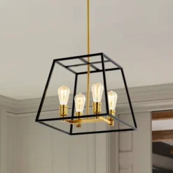 15" 4-Light Lloyd Farmhouse Industrial Iron LED Pendant Black/Brass Gold - JONATHAN Y 23 15" 4-Light Lloyd Farmhouse Industrial Iron LED Pendant Black/Brass Gold - JONATHAN Y -Floor Lamps Store GUEST 60a2a7dd b55f 42b3 bcb9 d1170fa6c2c1