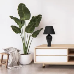 20.08" Traditional Ceramic Texture Imprint Winding Table Desk Lamp With Matching Fabric Shade Black - Creekwood Home -Floor Lamps Store GUEST 60f8a662 ce26 482b ae08 a9c2539dac45