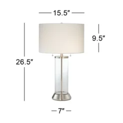 Possini Euro Design Fritz Modern Table Lamp 26 1/2" High Silver Clear Glass Column With USB And AC Power Outlet In Base Drum Shade For Bedroom Desk -Floor Lamps Store GUEST 6119309c 0f87 4af7 ae8c 63aeb091be4f