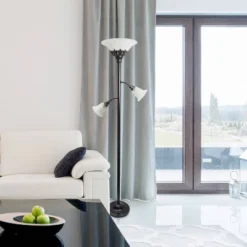 Torchiere Floor Lamp With 2 Reading Lights And Scalloped Glass Shades Restoration Bronze/White - Lalia Home -Floor Lamps Store GUEST 68d80fe2 693f 4498 89c4 8768faec99f2