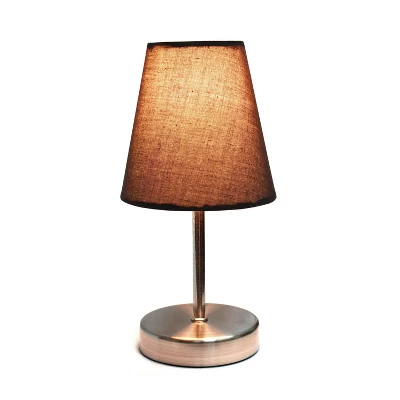 10.5" Petite Metal Stick Bedside Table Desk Lamp In Sand Nickel With Fabric Shade Brown - Creekwood Home 1 10.5" Petite Metal Stick Bedside Table Desk Lamp In Sand Nickel With Fabric Shade Brown - Creekwood Home