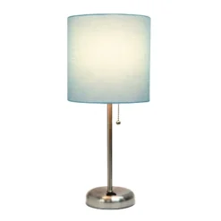 19.5" Bedside Power Outlet Base Metal Table Desk Lamp In Brushed Steel With Aqua Blue Fabric Shade - Creekwood Home 10 19.5" Bedside Power Outlet Base Metal Table Desk Lamp In Brushed Steel With Aqua Blue Fabric Shade - Creekwood Home -Floor Lamps Store GUEST 6cd2ad61 5d0d 4da5 b2a2 290cdb307385