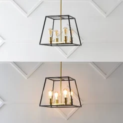 15" 4-Light Lloyd Farmhouse Industrial Iron LED Pendant Black/Brass Gold - JONATHAN Y 16 15" 4-Light Lloyd Farmhouse Industrial Iron LED Pendant Black/Brass Gold - JONATHAN Y -Floor Lamps Store GUEST 6e9bd932 43f3 4532 bbdb 2906081a3676