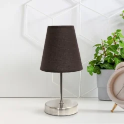 10.5" Petite Metal Stick Bedside Table Desk Lamp In Sand Nickel With Fabric Shade Brown - Creekwood Home 9 10.5" Petite Metal Stick Bedside Table Desk Lamp In Sand Nickel With Fabric Shade Brown - Creekwood Home -Floor Lamps Store GUEST 708df8be 1016 4a5b b9d3 7d56a133f77b