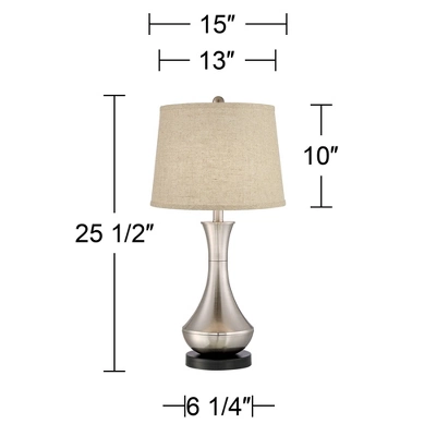360 Lighting Simon Modern Table Lamps 25 1/2" High Set Of 2 Brushed Nickel With USB Charging Port Burlap Fabric Drum Shade For Bedroom Bedside Desk 4 360 Lighting Simon Modern Table Lamps 25 1/2" High Set Of 2 Brushed Nickel With USB Charging Port Burlap Fabric Drum Shade For Bedroom Bedside Desk - Image 4