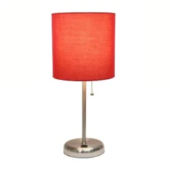 19.5" Bedside USB Port Feature Metal Table Desk Lamp Brushed Steel With Red Fabric Shade - Creekwood Home