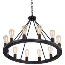 Franklin Iron Works Lacey Black Wagon Wheel Chandelier 28" Wide Industrial 12-Light LED Fixture For Dining Room House Foyer Kitchen Island Entryway 12 Franklin Iron Works Lacey Black Wagon Wheel Chandelier 28" Wide Industrial 12-Light LED Fixture For Dining Room House Foyer Kitchen Island Entryway -Floor Lamps Store GUEST 736f9068 a61b 4518 9f50 fabf5a24123b