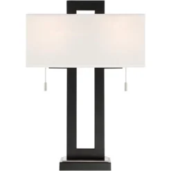 360 Lighting Neil Modern Rustic Table Lamp 26" High Black Metal With USB Charging Port White Rectangular Shade For Bedroom Living Room Bedside Desk -Floor Lamps Store GUEST 7684b29a 9dc3 44bb afdd 20a3328b68f1