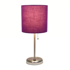 19.5" Bedside USB Port Feature Metal Table Desk Lamp Brushed Steel With Purple Fabric Shade - Creekwood Home -Floor Lamps Store GUEST 77410bc4 3a1e 4723 bb8f fc28f06fa64c