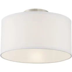 360 Lighting Adams Modern Ceiling Light Semi Flush Mount Fixtures 14" Wide Set Of 2 Brushed Nickel White Fabric Drum For Bedroom Kitchen Living Room -Floor Lamps Store GUEST 78005bf2 6da1 4f78 8f5f 5faea685cdee