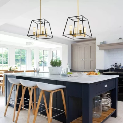 15" 4-Light Lloyd Farmhouse Industrial Iron LED Pendant Black/Brass Gold - JONATHAN Y 3 15" 4-Light Lloyd Farmhouse Industrial Iron LED Pendant Black/Brass Gold - JONATHAN Y - Image 3