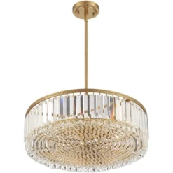 Stiffel Soft Gold Drum Pendant Chandelier 20 1/4" Wide Modern Clear Crystal 5-Light Fixture For Dining Room House Foyer Entryway -Floor Lamps Store GUEST 7b416ab5 cc34 4dc6 bc88 34492a3604bd
