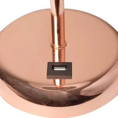 19.5" Bedside USB Port Feature Metal Table Desk Lamp Rose Gold With White Fabric Shade - Creekwood Home 4 19.5" Bedside USB Port Feature Metal Table Desk Lamp Rose Gold With White Fabric Shade - Creekwood Home - Image 4