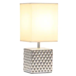 11.81" Tall Petite Hammered Square Bedside Table Desk Lamp With White Fabric Shade Silver - Simple Designs