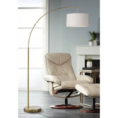 360 Lighting Cora Modern Arc Floor Lamp Standing 72" Tall Brass Metal White Linen Drum Shade Decor For Living Room Reading Bedroom Office House Home 1 360 Lighting Cora Modern Arc Floor Lamp Standing 72" Tall Brass Metal White Linen Drum Shade Decor For Living Room Reading Bedroom Office House Home