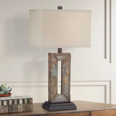 Franklin Iron Works Tahoe Rustic Table Lamp 26" High Natural Stale Rectangular Box Shade For Bedroom Living Room Bedside Nightstand Office Kids House 1 Franklin Iron Works Tahoe Rustic Table Lamp 26" High Natural Stale Rectangular Box Shade For Bedroom Living Room Bedside Nightstand Office Kids House