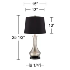 360 Lighting Simon Modern Table Lamps 25 1/2" High Set Of 2 Brushed Nickel With USB Charging Port Black Faux Silk Drum Shade For Bedroom Office Desk -Floor Lamps Store GUEST 80e8e710 d188 40dc b9f1 d7abb8f47d93