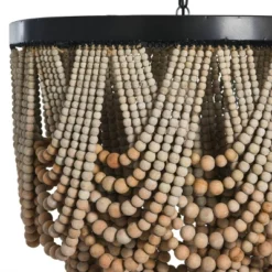 Metal Chandelier With Draped Wood Beads Light Beige - Storied Home -Floor Lamps Store GUEST 81fb6b61 cb83 4e7d b8b5 469b2f9a7eab