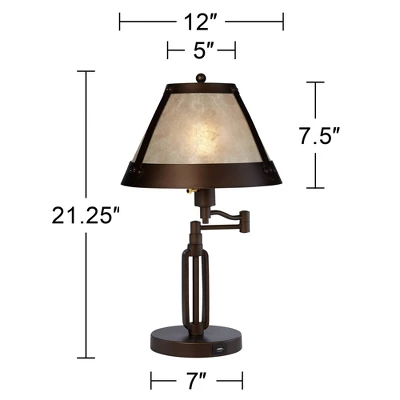 Franklin Iron Works Samuel Industrial Desk Lamps 21 1/4" High Set Of 2 Bronze Swing Arm With USB Charging Port Natural Mica Shade For Living Room Home 6 Franklin Iron Works Samuel Industrial Desk Lamps 21 1/4" High Set Of 2 Bronze Swing Arm With USB Charging Port Natural Mica Shade For Living Room Home - Image 6