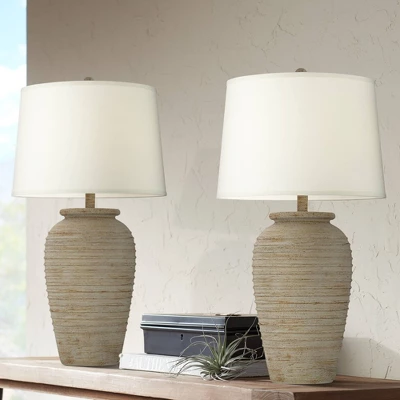 John Timberland Austin 28" Tall Jug Southwest Farmhouse Rustic Table Lamps Set Of 2 Sand Toned Ridged Finish Cream Shade Living Room Bedroom Bedside 1 John Timberland Austin 28" Tall Jug Southwest Farmhouse Rustic Table Lamps Set Of 2 Sand Toned Ridged Finish Cream Shade Living Room Bedroom Bedside