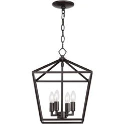 Franklin Iron Works Queluz Bronze Pendant Chandelier 13" Wide Industrial Rustic Geometric Cage 4-Light Fixture For Dining Room House Kitchen Island -Floor Lamps Store GUEST 87eded21 3400 4dcf a577 fb5d85140722