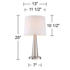 360 Lighting Karla Modern Table Lamps 25" High Set Of 2 Brushed Steel Column With USB Charging Port White Fabric Shade For Bedroom Living Room Desk -Floor Lamps Store GUEST 885eca65 547e 4dde bd6d 7fcb78d93b6f
