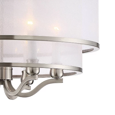 Possini Euro Design Nor Brushed Nickel Pendant Chandelier 23" Wide Modern Double White Organza Shade 6-Light Fixture For Dining Room Kitchen Island 2 Possini Euro Design Nor Brushed Nickel Pendant Chandelier 23" Wide Modern Double White Organza Shade 6-Light Fixture For Dining Room Kitchen Island - Image 2