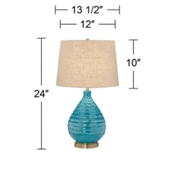 360 Lighting Modern Table Lamps 24" High Set Of 2 Coastal Ceramic Sky Blue Glaze Linen Fabric Drum Shade For Living Room Family Bedroom -Floor Lamps Store GUEST 8d0a8dc9 2007 42f0 9dc4 b17c03c9ff23
