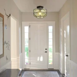 12.5" 1-Light Evelyn Vintage Farmhouse Iron/Glass LED Flush Mount Oil Rubbed Bronze - JONATHAN Y -Floor Lamps Store GUEST 8f11c10c e771 4f07 8997 7ea94fc2ca7f