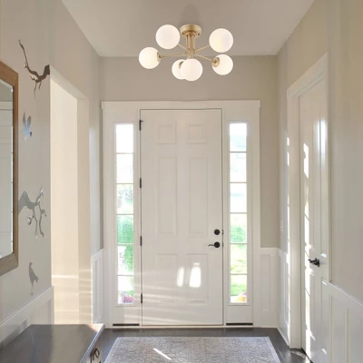 24" LED 6-Light Olivier Parisian Globe Industrial Iron Bistro Pendant Gold - JONATHAN Y 3 24" LED 6-Light Olivier Parisian Globe Industrial Iron Bistro Pendant Gold - JONATHAN Y - Image 3