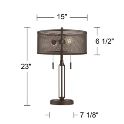 Franklin Iron Works Dayn Industrial Accent Table Lamps Set Of 2 23" High Bronze Metal LED Mesh Shade For Bedroom Living Room Bedside Nightstand Office -Floor Lamps Store GUEST 93220b39 0afb 47f5 8735 5e825ce50ef6