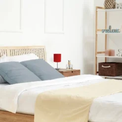 11.81" Traditional Petite Metal Stick Bedside Table Desk Lamp In Chrome With Fabric Shade Red - Creekwood Home -Floor Lamps Store GUEST 939f4d32 c55c 44da ba88 4dff508d493e