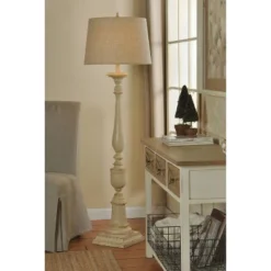 64" 3-way Distressed Beige Floor Lamp With Heather Oatmeal Hardback Fabric Shade (Includes Light Bulb) - StyleCraft -Floor Lamps Store GUEST 97a250c5 9c11 4673 8040 2d954dc204e1
