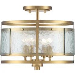 Franklin Iron Works Elwood Modern Ceiling Light Semi Flush Mount Fixture 13 1/4" Wide Gold 4-Light Water Glass Drum Shade For Bedroom Kitchen House -Floor Lamps Store GUEST 9c26c683 221e 490e 87e6 c1f75bcf8af4