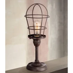Franklin Iron Works Modern Industrial Desk Table Lamp 17 1/4" High Bronze Wire Cage Edison Bulb For Bedroom Bedside Office