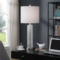 Diamond Textured Glass Table Lamp With Brushed Steel Base Gray - StyleCraft -Floor Lamps Store GUEST a16e9d09 3c92 4e2f 9473 b92acc062973