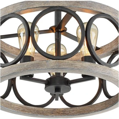 Franklin Iron Works Salima Rustic Farmhouse Ceiling Light Semi Flush Mount 16" Wide Black Gray Wood 3-Light For Bedroom Kitchen Living Room Hallway 2 Franklin Iron Works Salima Rustic Farmhouse Ceiling Light Semi Flush Mount 16" Wide Black Gray Wood 3-Light For Bedroom Kitchen Living Room Hallway - Image 2